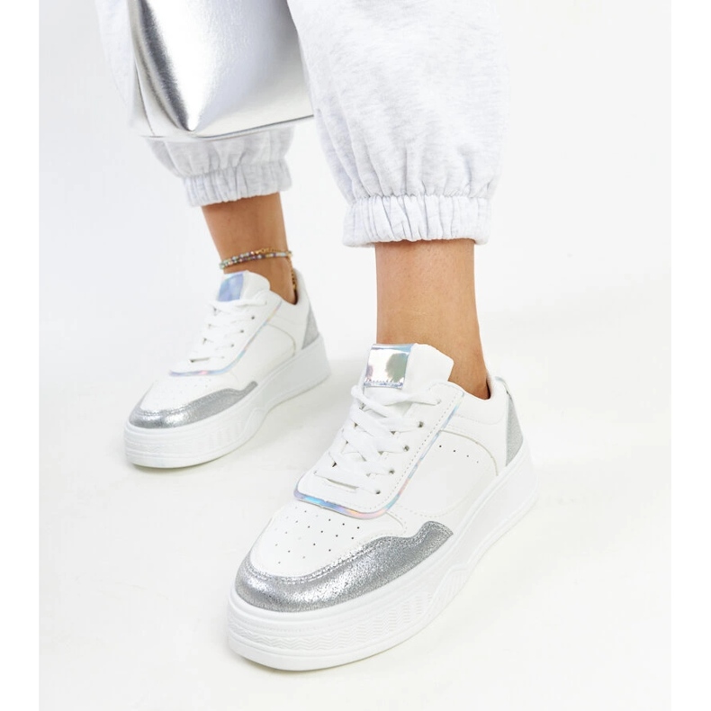 White and silver sneakers with a thick Rumai sole 2