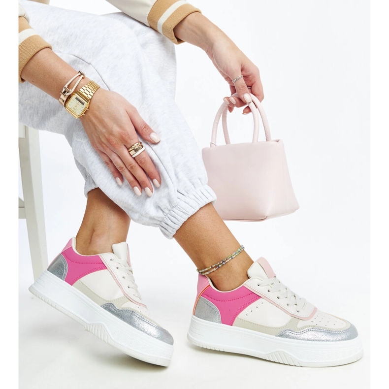 White and pink sneakers with a thick Rumai sole 1
