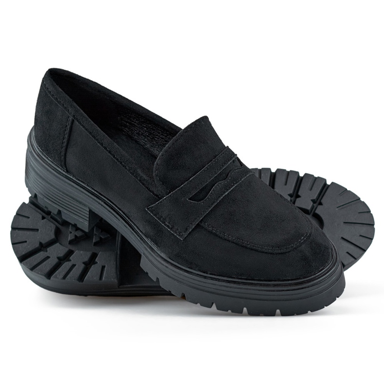 Women's black suede loafers, black loafers 1