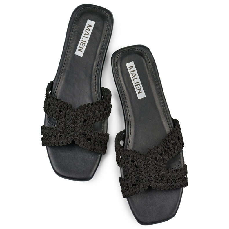 Lace black women's flip-flops with a flat sole 1
