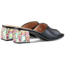 Black women's low-heeled flip-flops with crystals 1