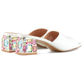 White women's low-heeled flip-flops with crystals 1