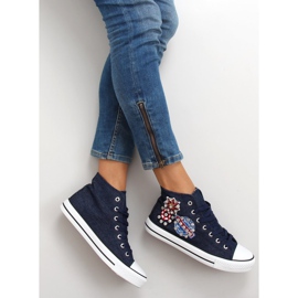 High-top sneakers with stones BL101P Navy navy blue 1