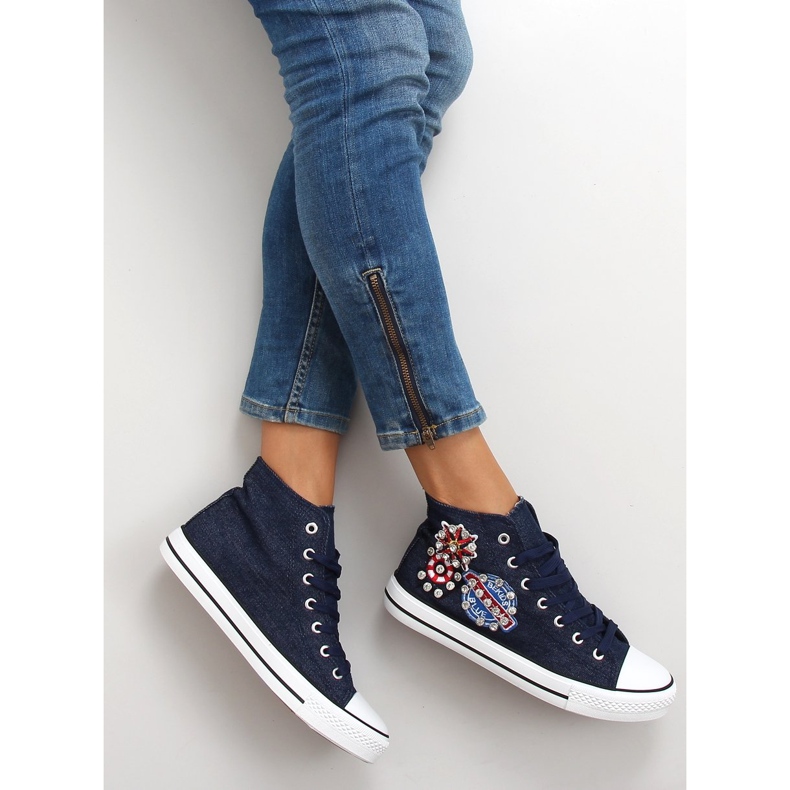 High-top sneakers with stones BL101P Navy navy blue 1