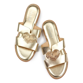 Women's gold flip-flops with a decorative heart golden 1