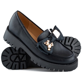 Black loafers with a bow, moccasins with a teddy bear 1