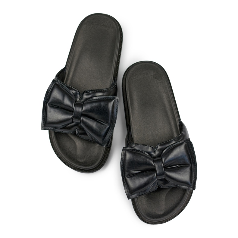 Black women's slippers with a bow made of eco-leather 1