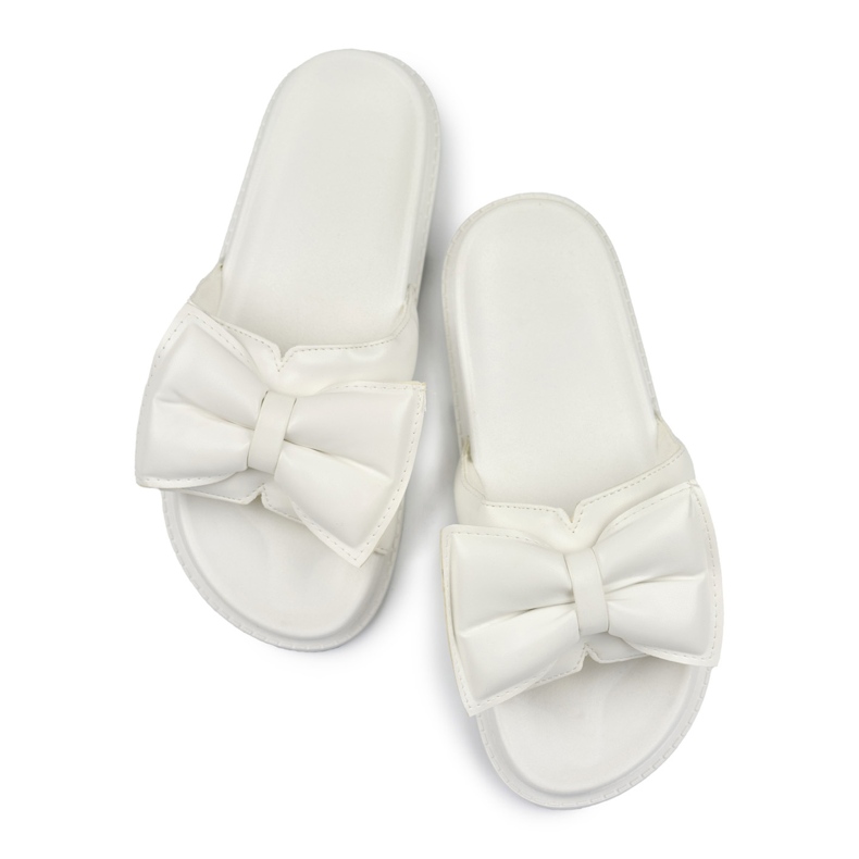 Women's white flip-flops with a bow, made of eco-leather 1