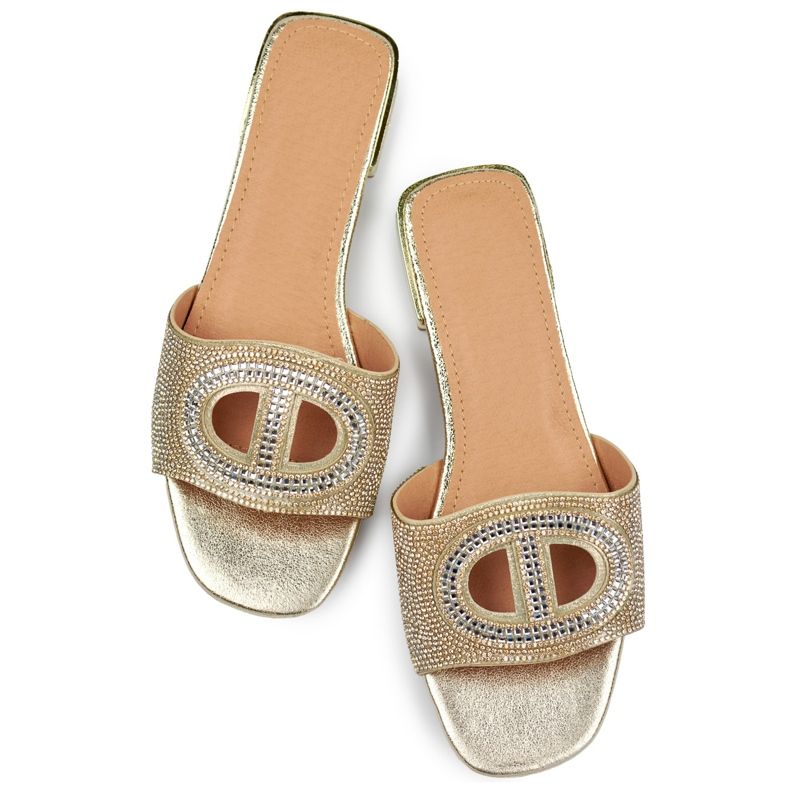 Elegant gold low-heeled sequined women's slippers golden 1