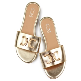Gold, elegant women's flip-flops with decoration golden 1