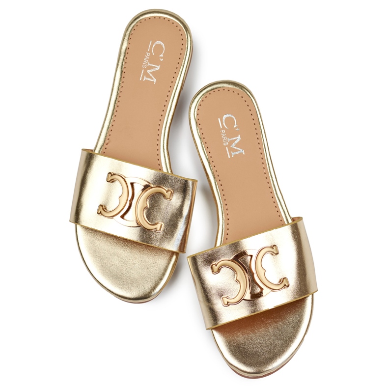 Gold, elegant women's flip-flops with decoration golden 1