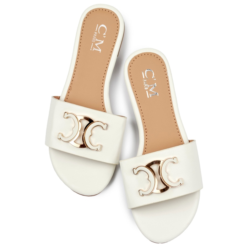White elegant women's flip-flops with decoration 1