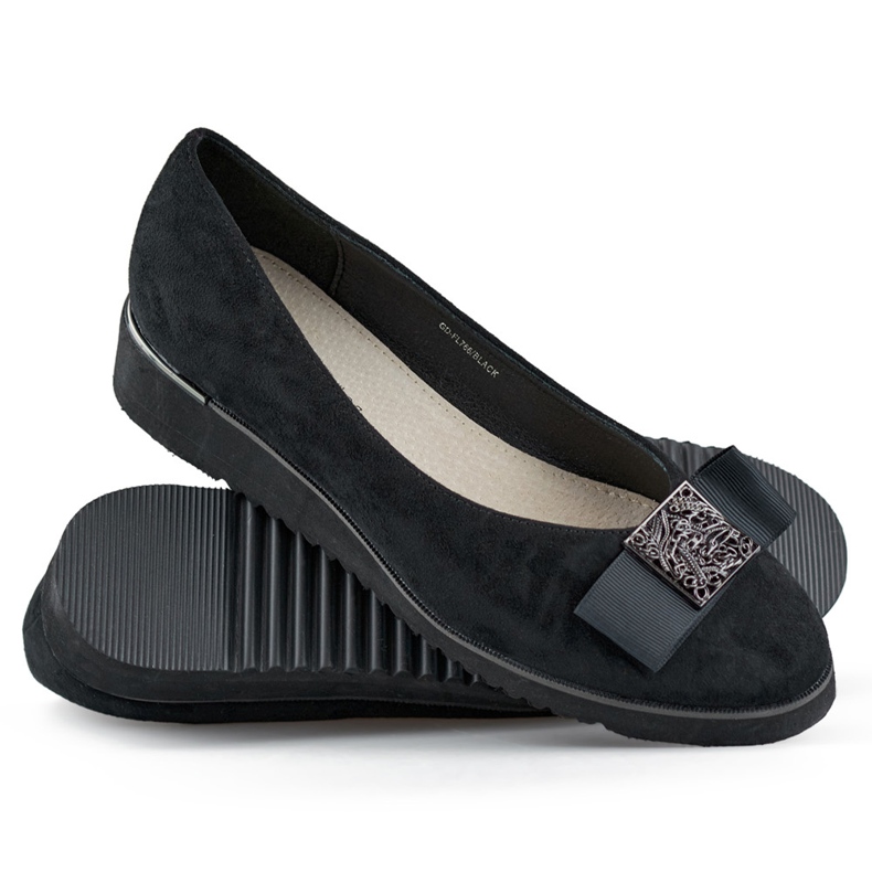 Black suede pumps with a low wedge 1