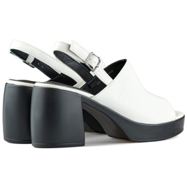 White women's sandals with a black heel 1