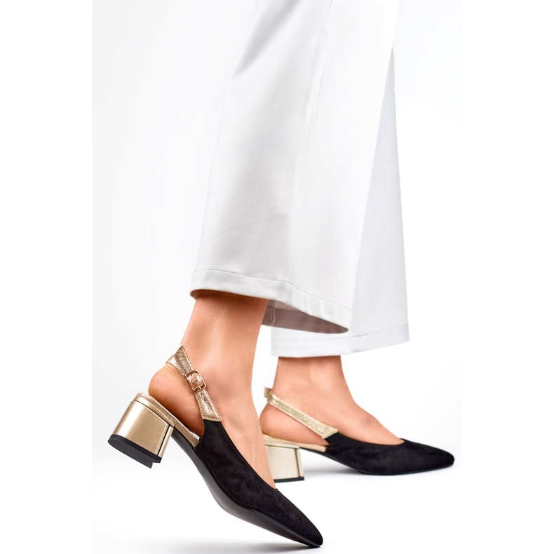 Elegant suede pumps with an open heel and a low heel black 1