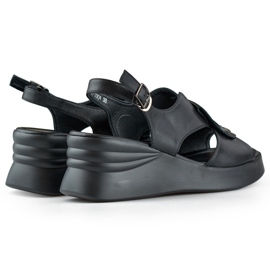 Black comfortable women's natural leather wedge sandals 1