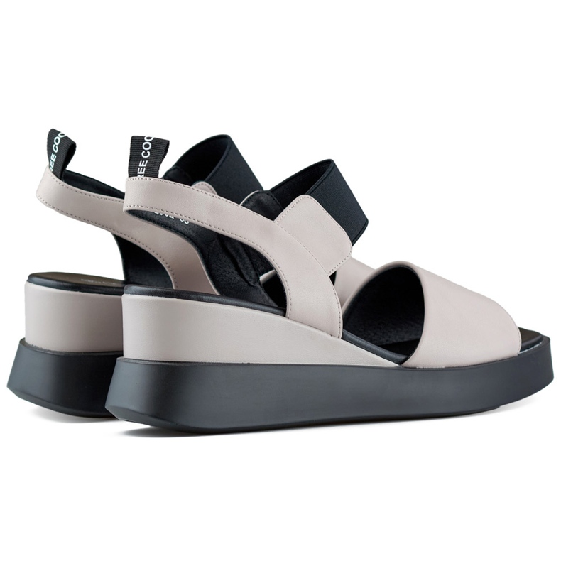 Leather women's wedge sandals with elastic band beige 1