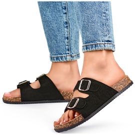 Black women's flip-flops with two buckles 2