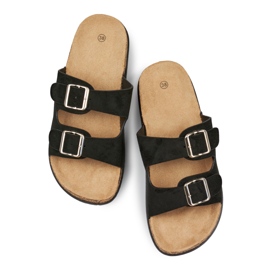 Black women's flip-flops with two buckles 1