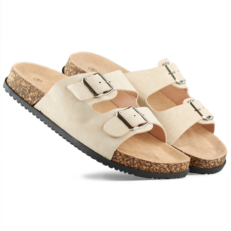 Women's caramel slippers with two buckles brown 2