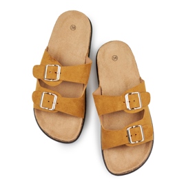 Women's caramel slippers with two buckles brown 1