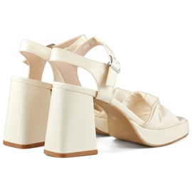 Beige sandals with a high, wide heel 1