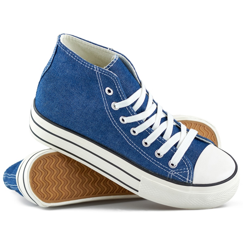 Denim sneakers above the ankle with a thick sole blue 1