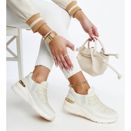 Ashleey beige wedge sneakers with rhinestones 1