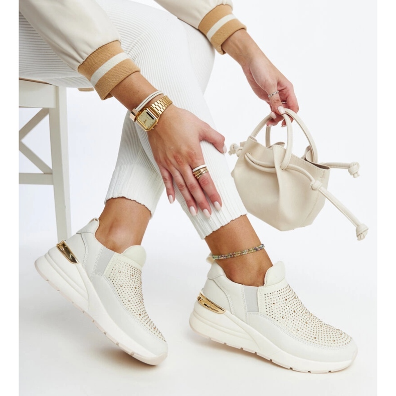 Ashleey beige wedge sneakers with rhinestones 1