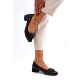 Vinceza Patent leather pumps with a bow on a block, black 4