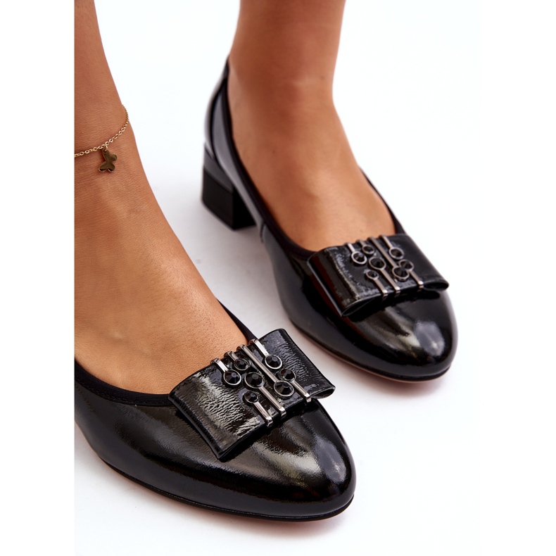 Vinceza Patent leather pumps with a bow on a block, black 3