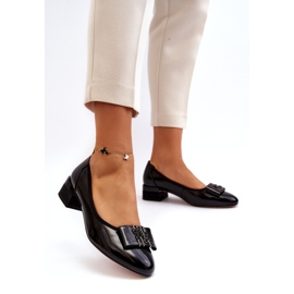 Vinceza Patent leather pumps with a bow on a block, black 2
