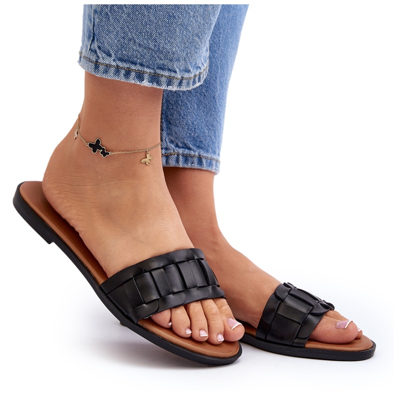 Seastar Women's flat -high -heeled slippers black 8