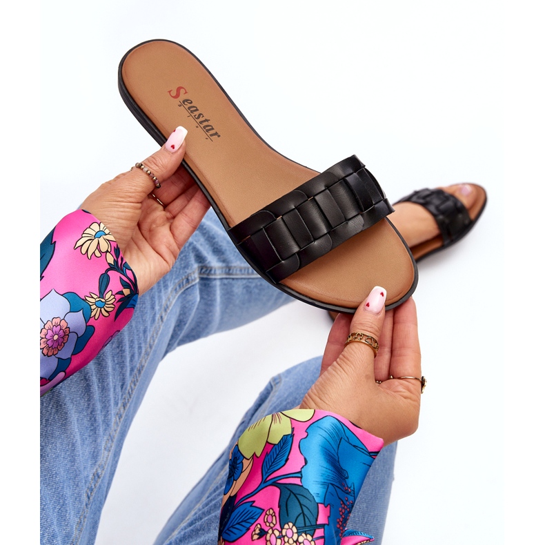 Seastar Women's flat -high -heeled slippers black 7