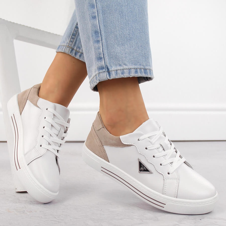 Women's leather sports lace-up shoes, white, Filippo DP6049 1 Women's leather sports lace-up shoes, white, Filippo DP6049 1