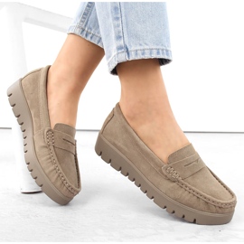 Leather suede shoes women's slip-on moccasins beige Filippo DP6045 1
