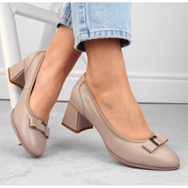 Beige leather women's shoes with a decorative heel, Filippo DP6178 1
