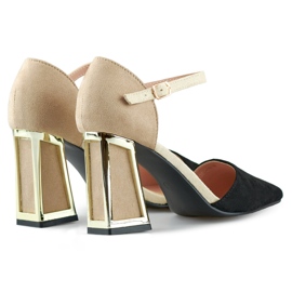 Black and beige open pumps with an elegant high heel 1