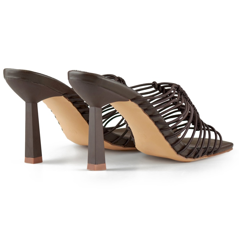 Flip-flops with a high heel, elegant, flexible women's flip-flops with a high-heeled brown heel 1