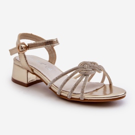 Girls' low-heeled sandals with zircons, golden Ollna 1