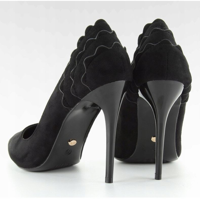 Suede high heels with a frill LE031 Black 1