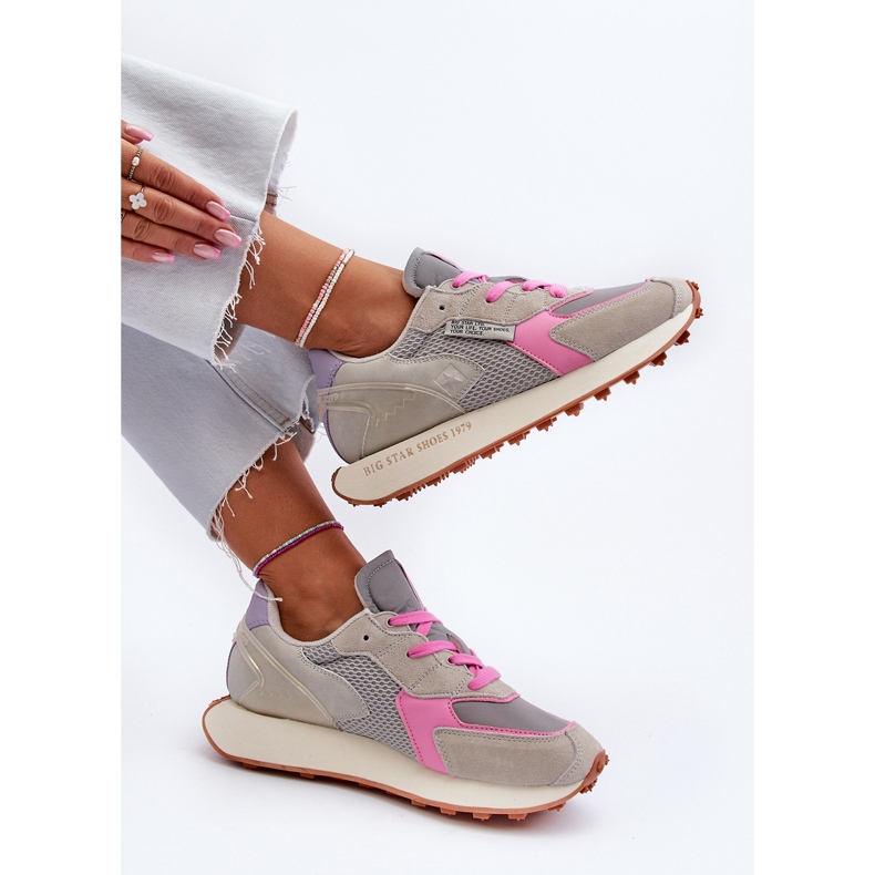 Women's Sneakers on the Memory Foam System Big Star Platform NN274680 Gray-Pink grey 1