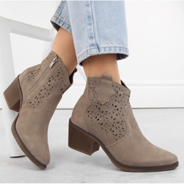 Women's openwork leather cowboy boots, beige S.Barski 2 Women's openwork leather cowboy boots, beige S.Barski 2