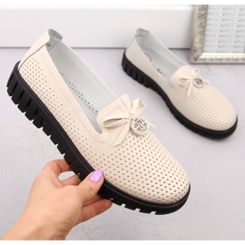 Women's openwork leather slip-on shoes, beige Filippo DP6057 1