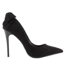 Suede heels with a bow LE035 Black 2