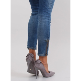 Suede heels with a bow LE035 Gray grey 1