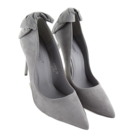 Suede heels with a bow LE035 Gray grey 2