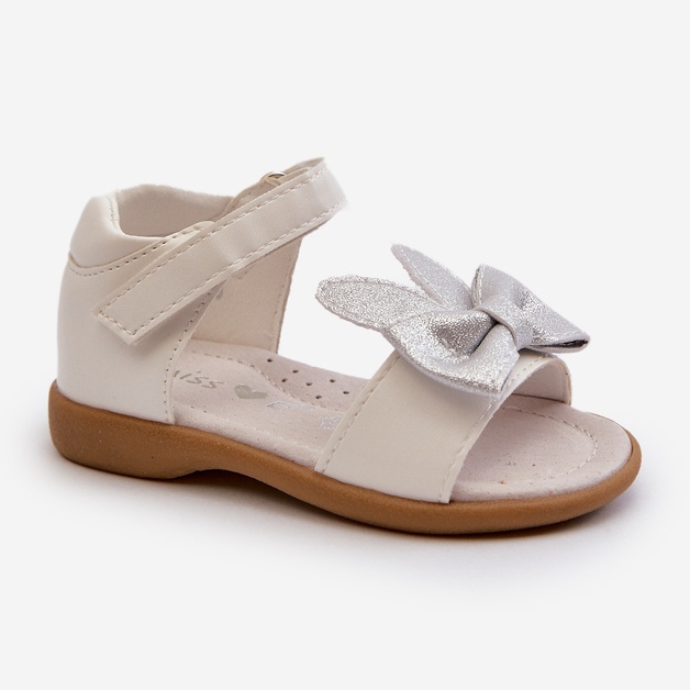 Children's sandals with a bow, fastened with Velcro, white Wistala 1