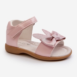 Children's sandals with a bow and Velcro fastening, pink Wistala 1