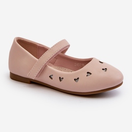 Children's ballerina shoes with hearts, fastened with Velcro, pink Danaella 1